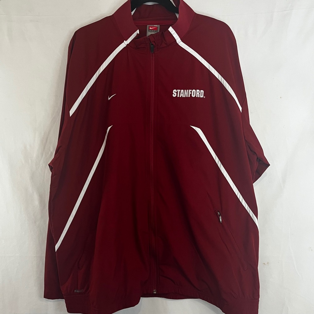 Vintage Nike Team Stanford University Windbreaker Jacket Red Mens XL Full Zip